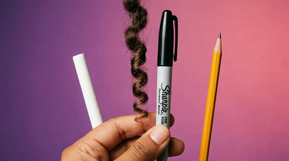 3B hair ringlet held next to a Sharpie marker showing matching circumference as the key identification characteristic