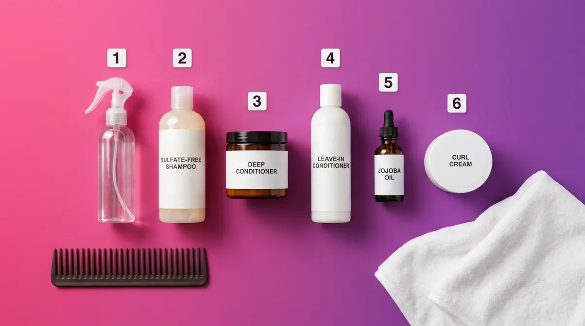 4A hair wash day routine products arranged in sequence from shampoo to styling cream