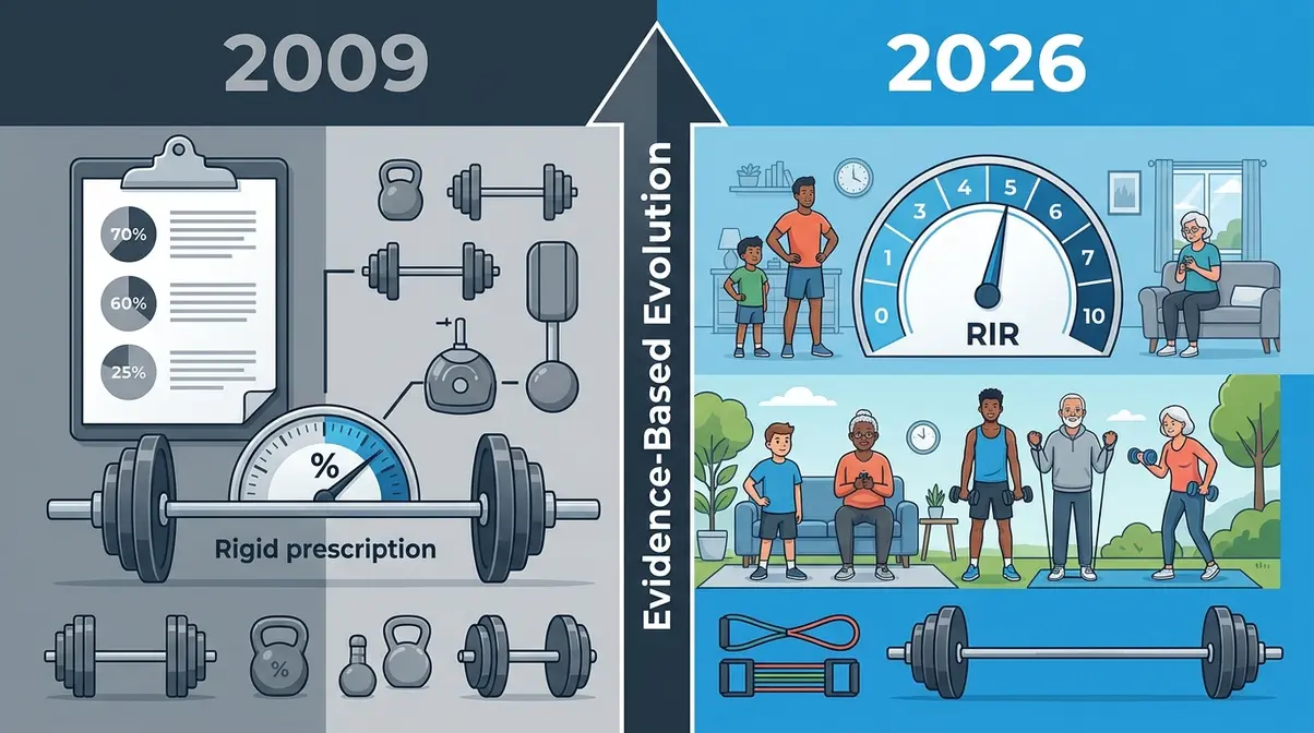 ACSM 2026 strength training guidelines key changes showing shift from percentage-based to effort-based intensity model