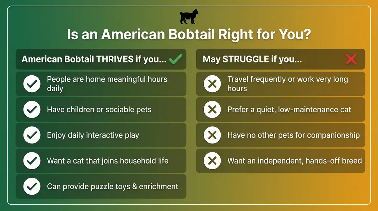 American Bobtail cat personality checklist showing ideal owner traits and lifestyle compatibility