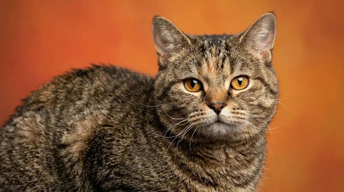 American Wirehair cat breed close-up portrait showing round face crinkled whiskers and wiry springy coat