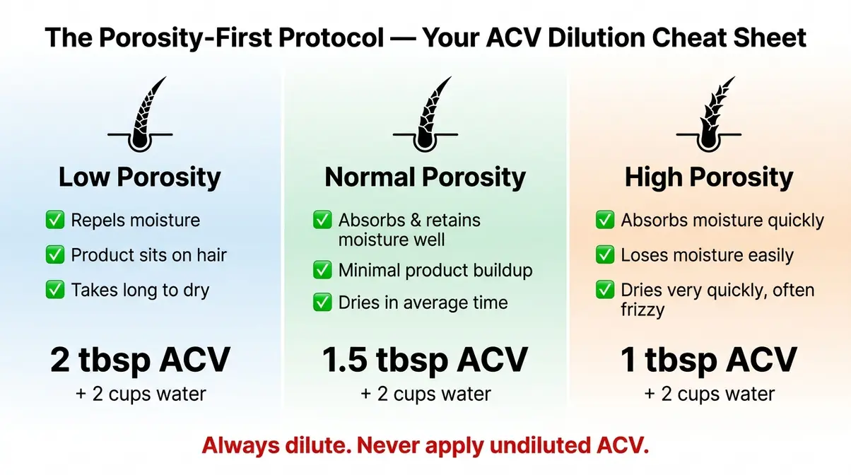 Apple cider vinegar hair rinse dilution ratios by hair porosity type — The Porosity-First Protocol