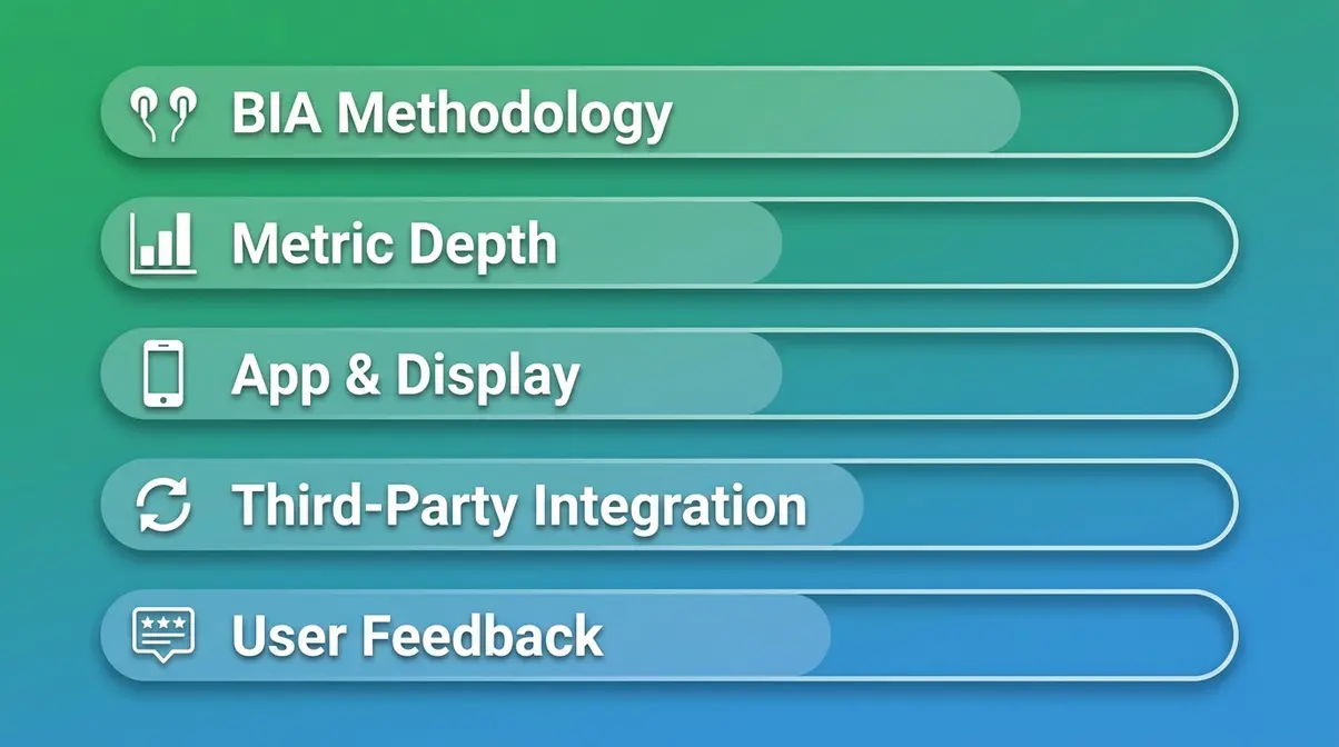 Smart scale evaluation criteria showing five assessment categories used in Arboleaf scale testing