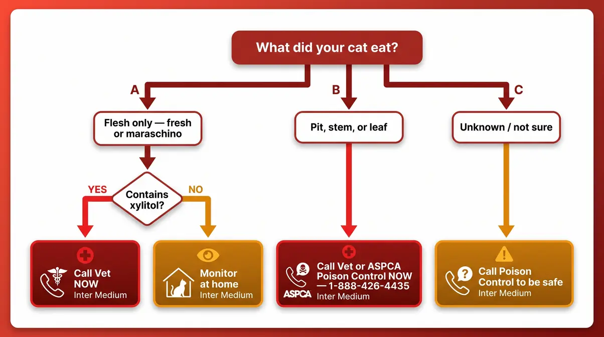 Emergency flowchart for cat owners asking are cherries toxic to cats