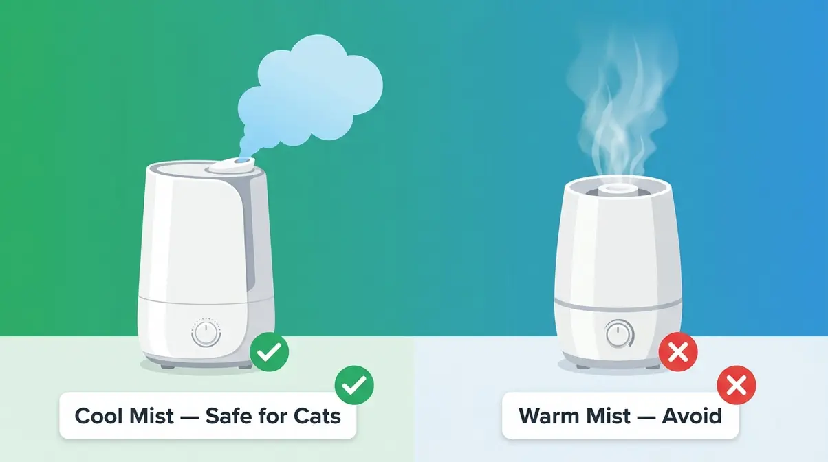 Cool mist humidifier versus warm mist humidifier comparison showing which type is safe for cats