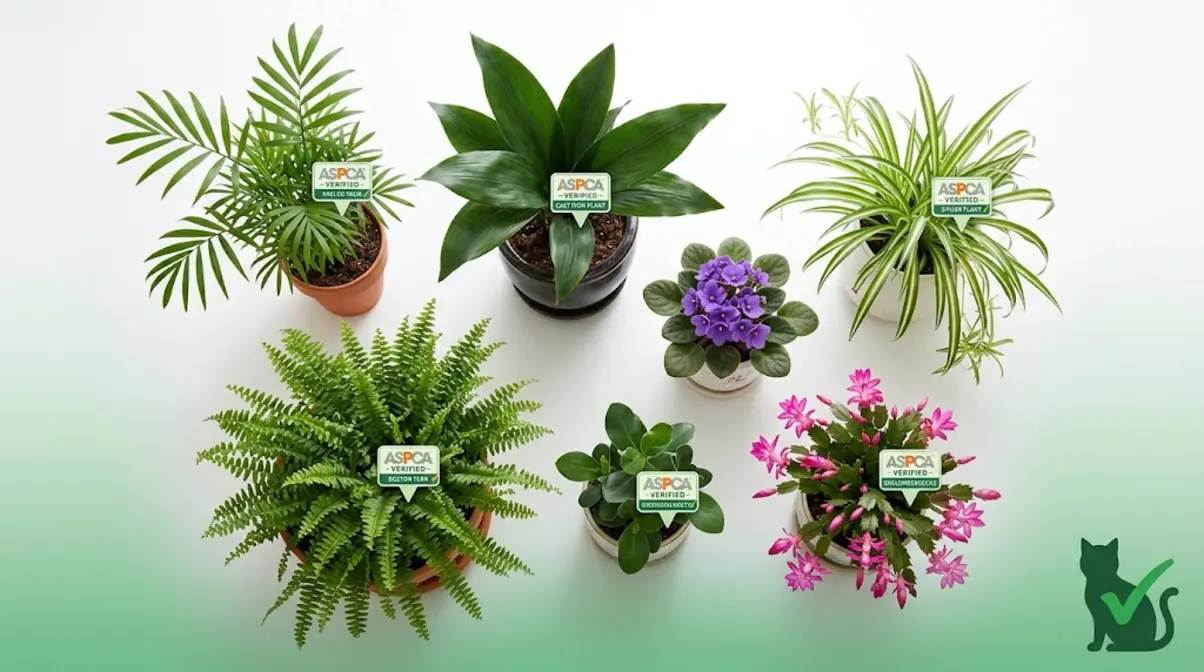 Six ASPCA-verified cat-safe houseplant alternatives to snake plants including parlor palm and spider plant