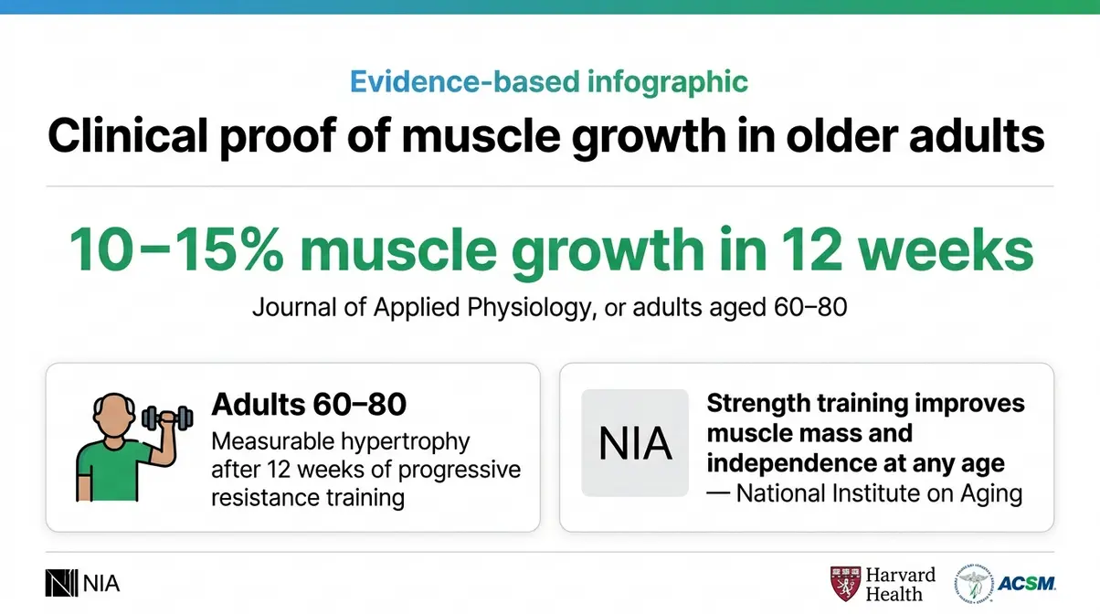 Clinical evidence showing adults aged 60 to 80 can build measurable muscle mass through resistance training