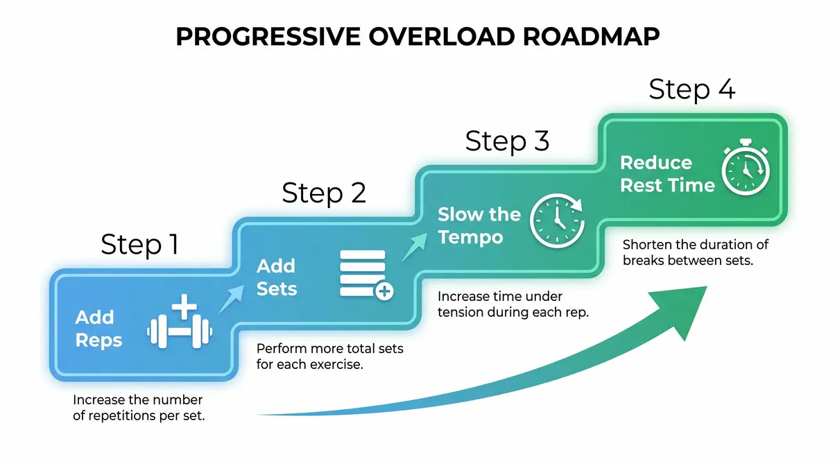 Progressive overload methods for beginner dumbbell training at home in four steps