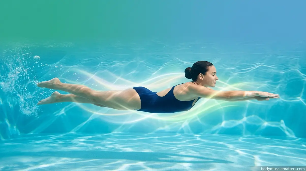 Swimmer experiencing mental clarity and reduced cortisol from regular freestyle swimming