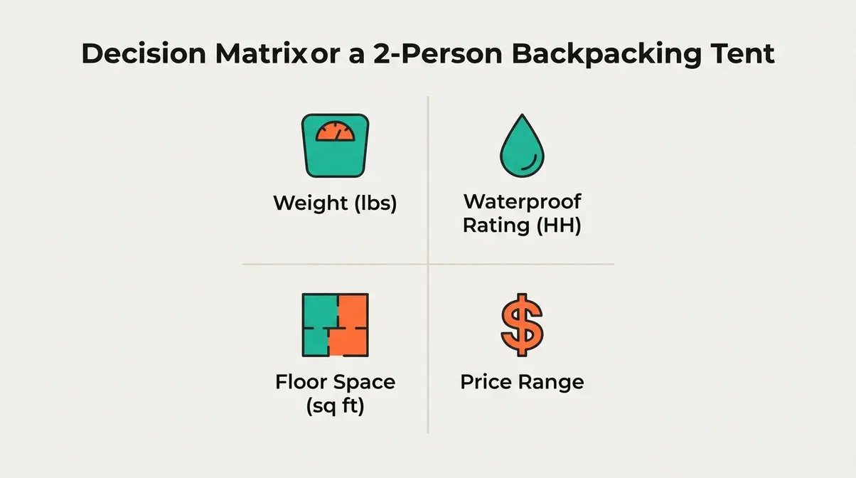 Backpacking tent buying guide showing weight, waterproofing, floor space and price decision factors