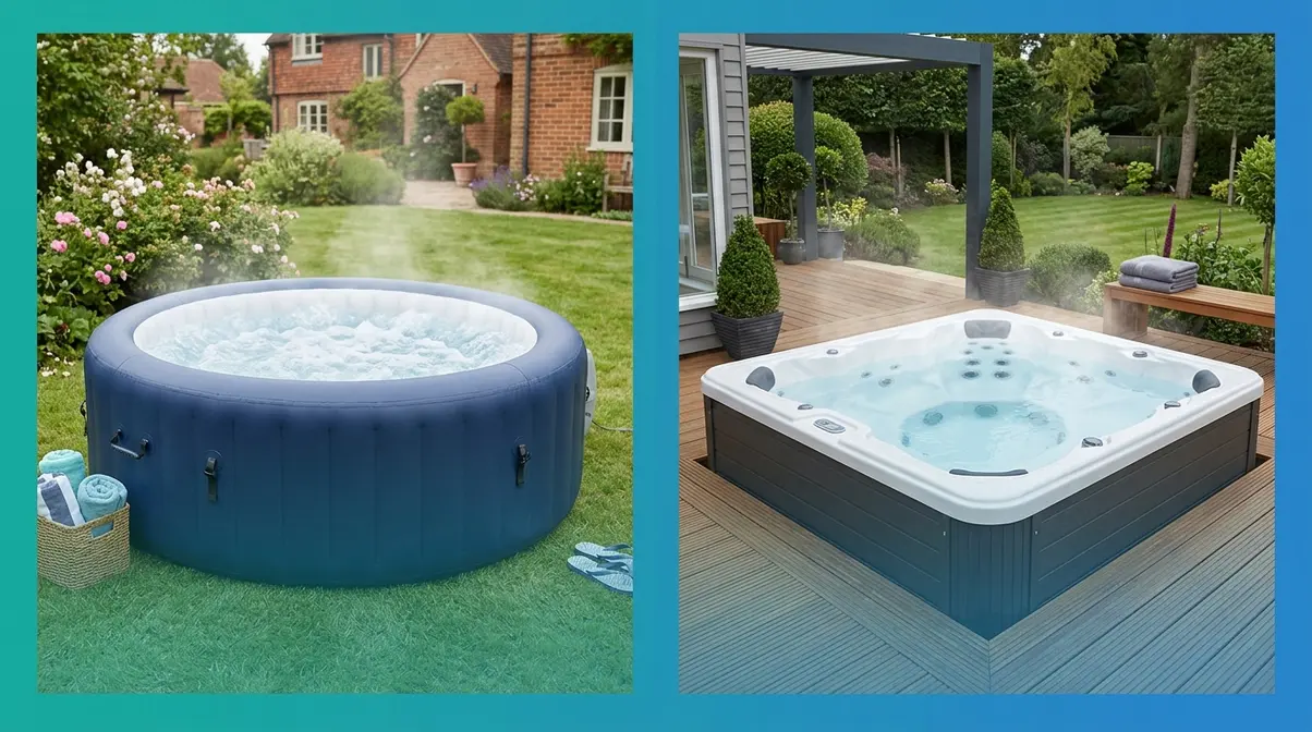 Side-by-side comparison of inflatable and acrylic hot tub types for UK buyers