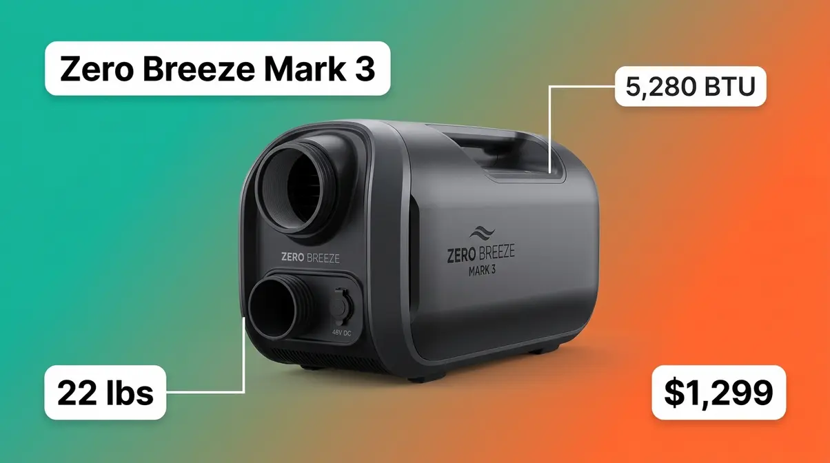 Zero Breeze Mark 3 compact portable AC 5280 BTU 22 lbs best lightweight tent camping air conditioner