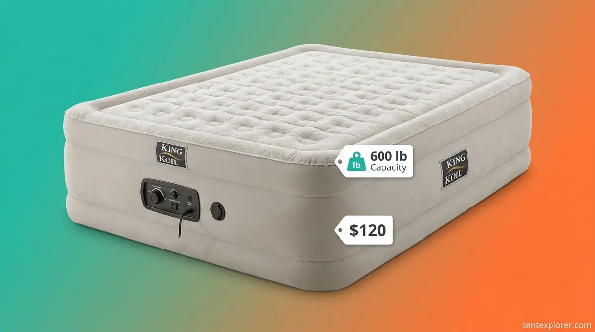King Koil Luxury air mattress with built-in pump and six hundred pound weight capacity