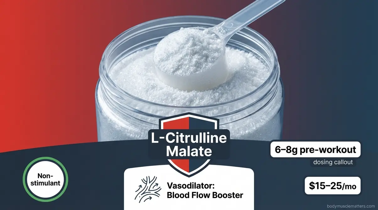 L-Citrulline Malate powder supplement for improved blood flow and nitric oxide production during bodybuilding