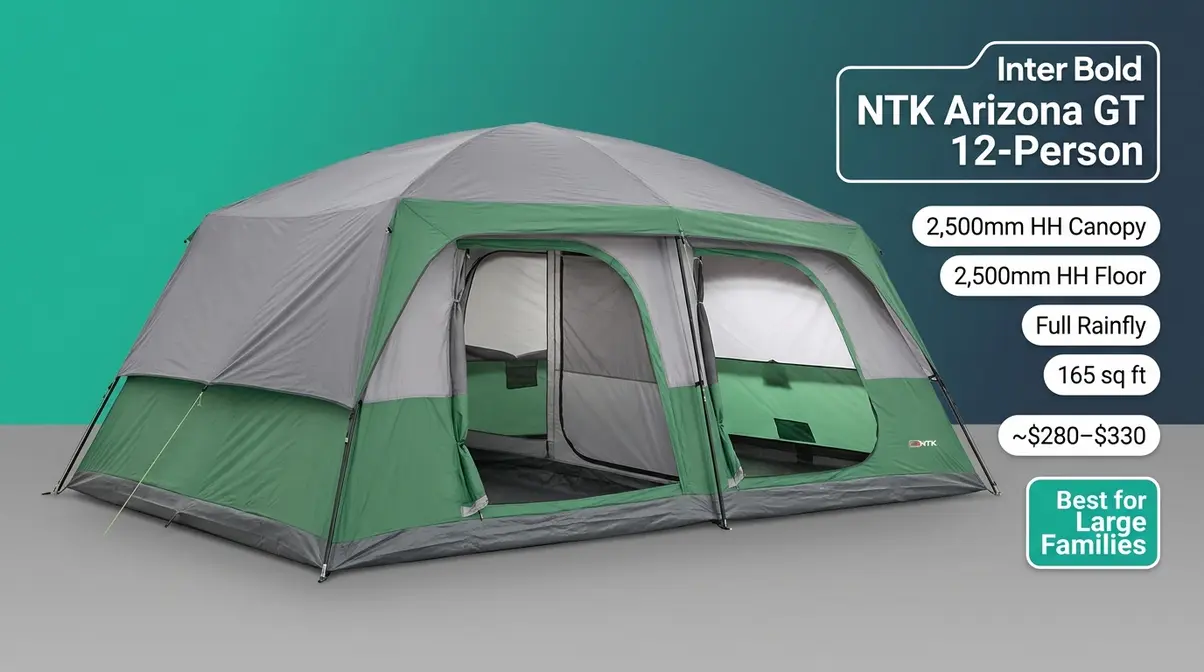 NTK Arizona GT 12-Person Cabin Tent with 2500mm HH rating best for large family rain camping