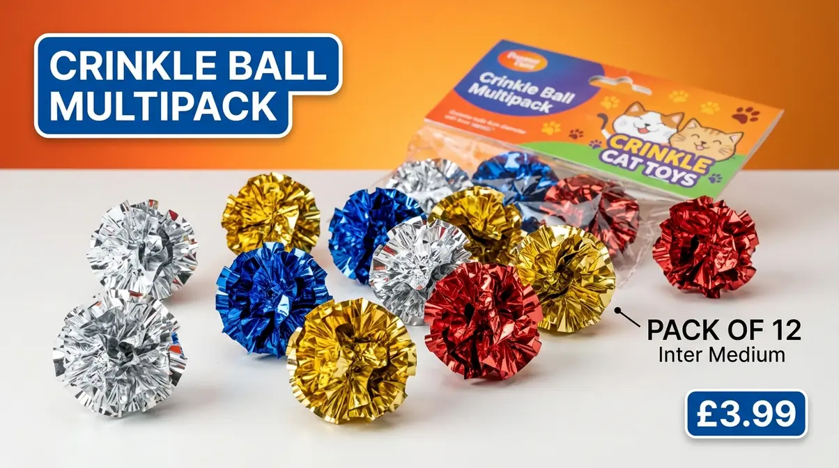 Crinkle ball multipack with assorted foil mylar balls for cats — best value budget cat toy UK