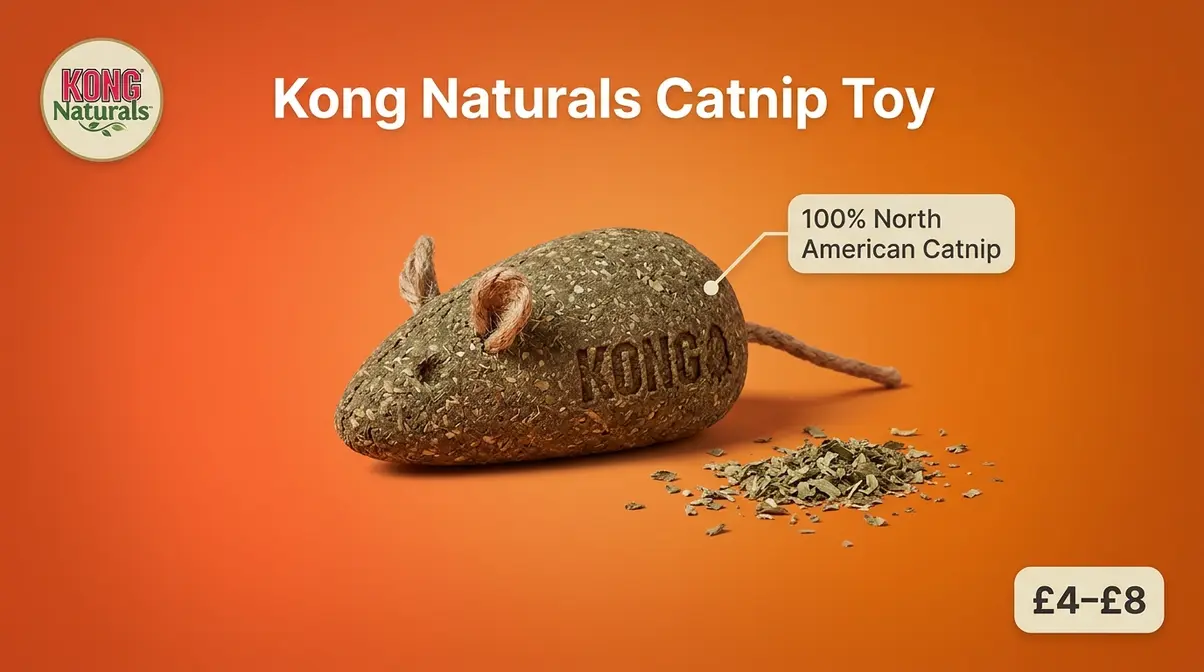Kong Naturals compressed catnip mouse toy with North American catnip filling for catnip-sensitive cats