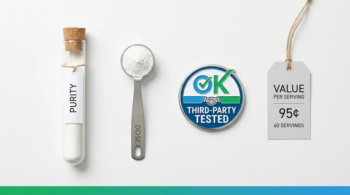 Four criteria for choosing the best creatine supplement: purity dose certification and value