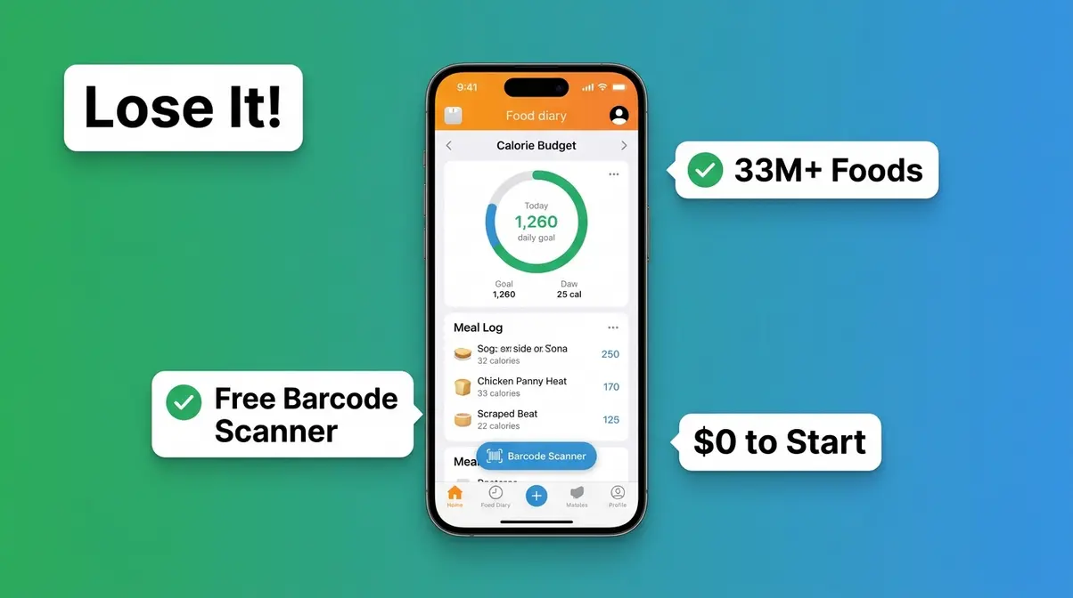 Lose It! food tracking app on smartphone showing free barcode scanner and calorie diary for beginners