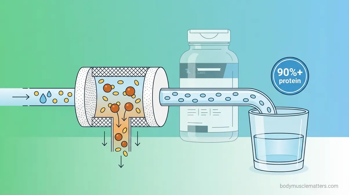 Cross-flow microfiltration process diagram for grass-fed whey isolate showing protein concentration and lactose removal