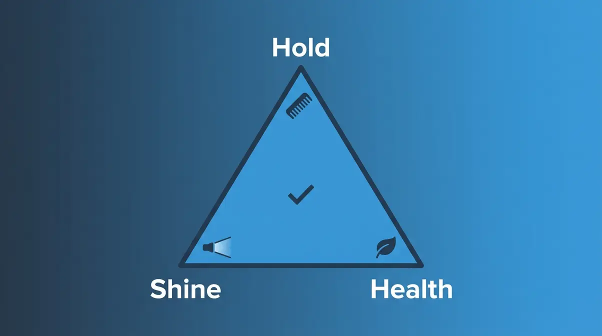 Hold-Shine-Health Triangle diagram for choosing men's hair care products