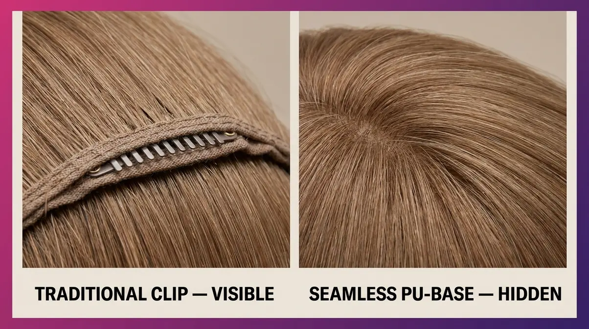 Seamless clip-in extension hidden in fine thin hair using backcombing technique