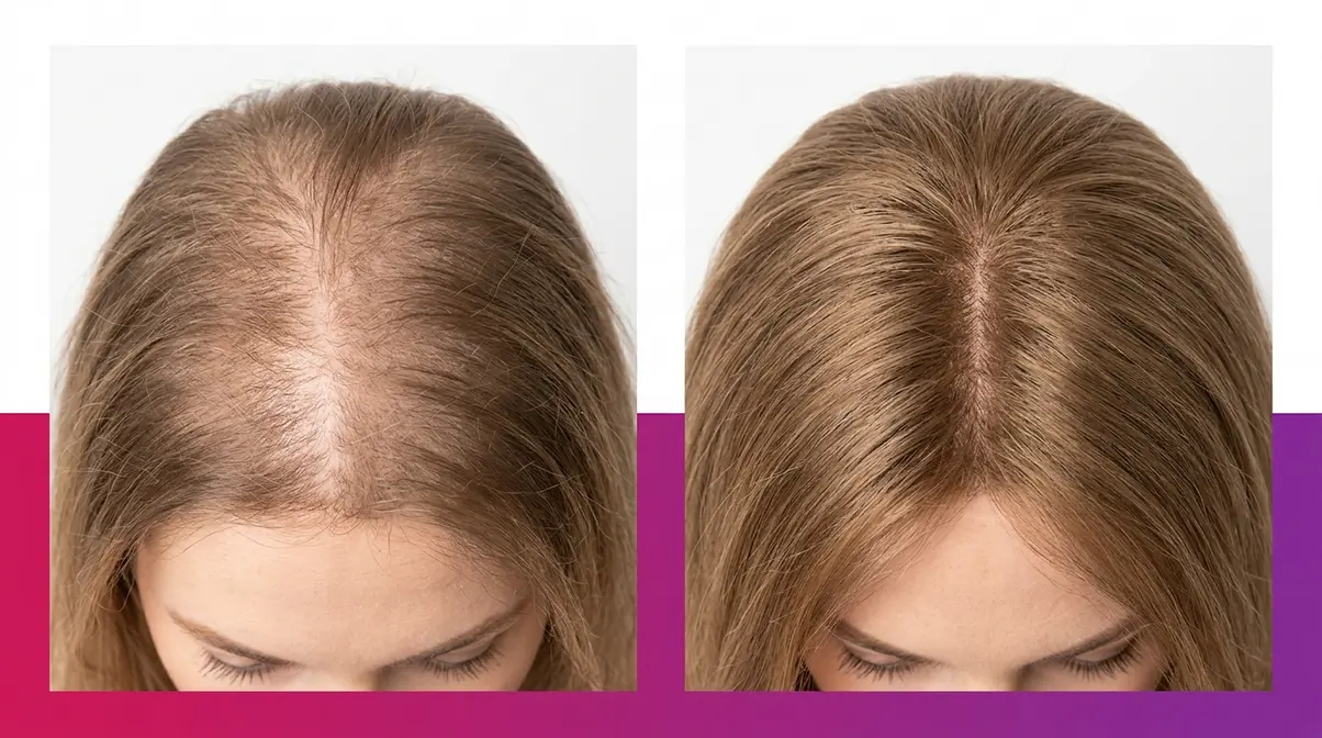 Crown thinning hair extension solutions showing before and after hair topper application