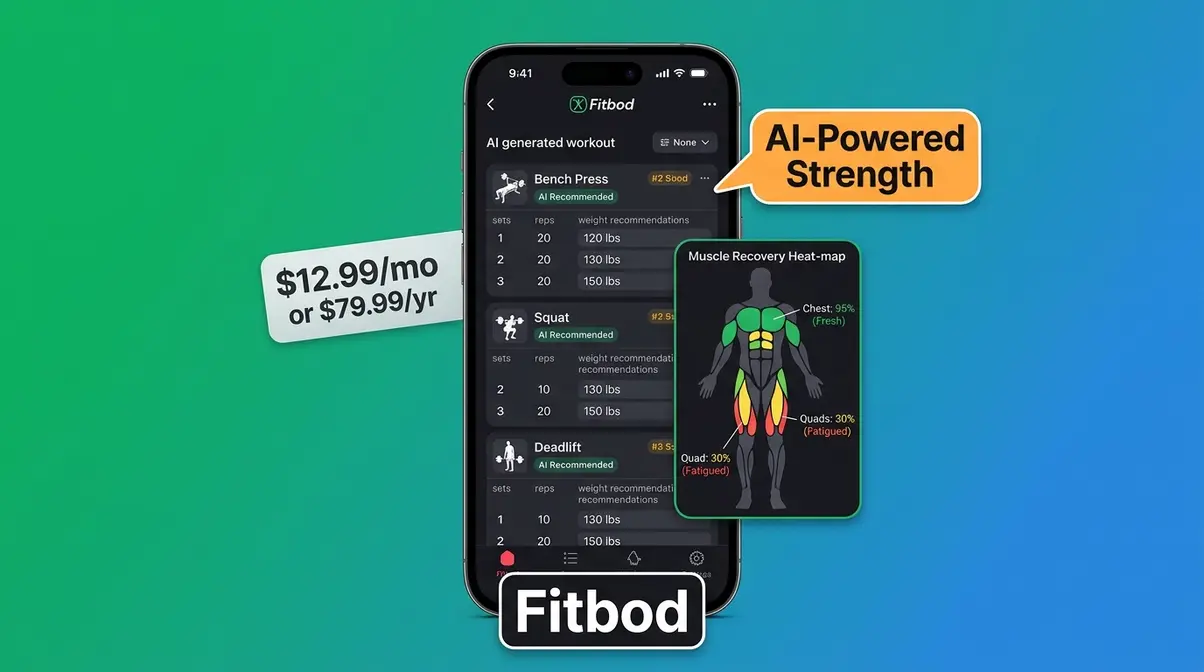 Fitbod AI strength training app on smartphone showing personalised workout generation