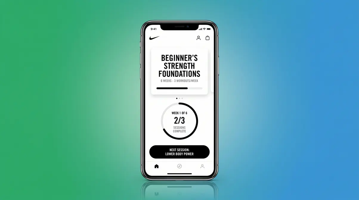 Nike Training Club app dashboard showing structured guided workout programme on smartphone