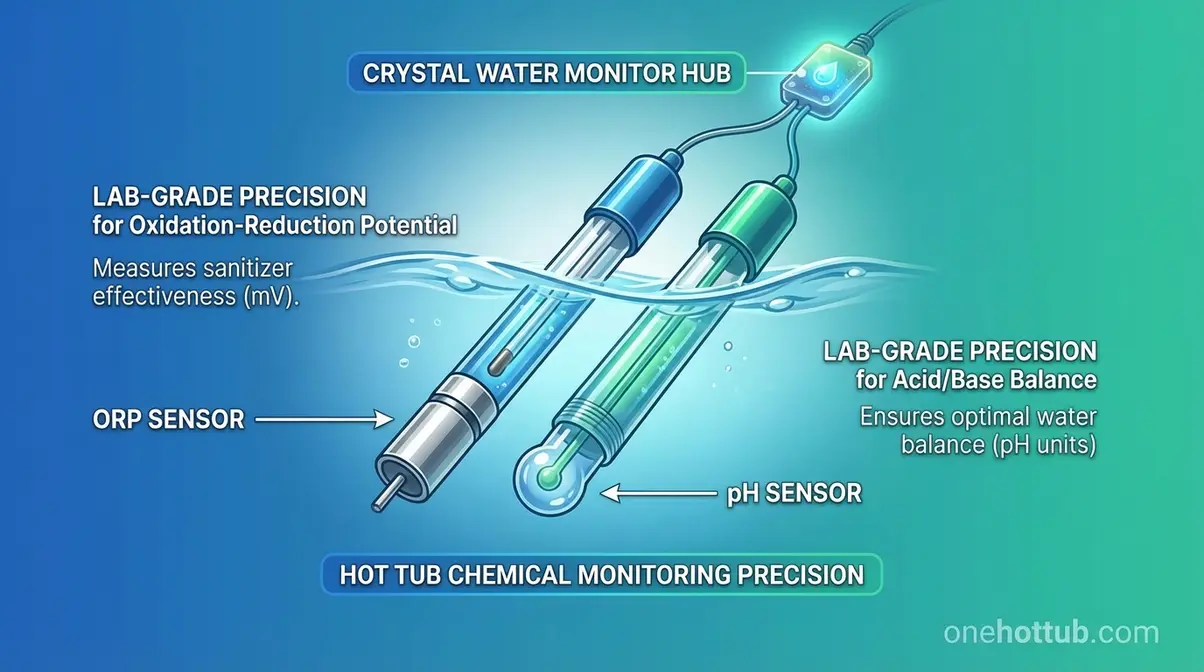 Best Hot Tub Chemical Monitoring System: 7 Top Picks 4 Crystal Water Monitor lab-grade ORP and pH sensors for hot tub chemical monitoring precision