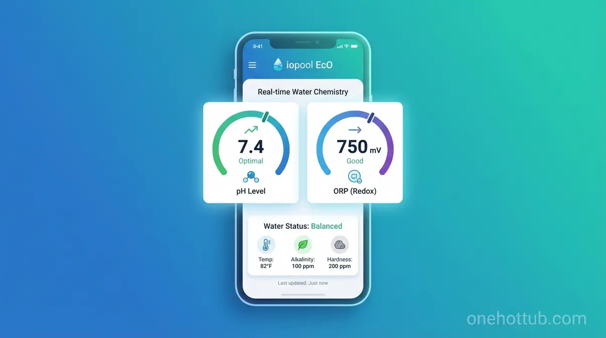 Best Hot Tub Chemical Monitoring System: 7 Top Picks 2 iopool EcO floating monitor displaying real-time pH and ORP readings in the companion smartphone app