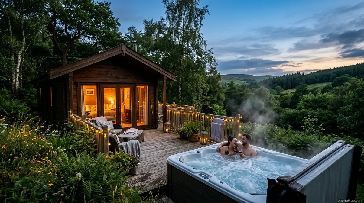Romantic UK hot tub break featuring a private cabin in the countryside