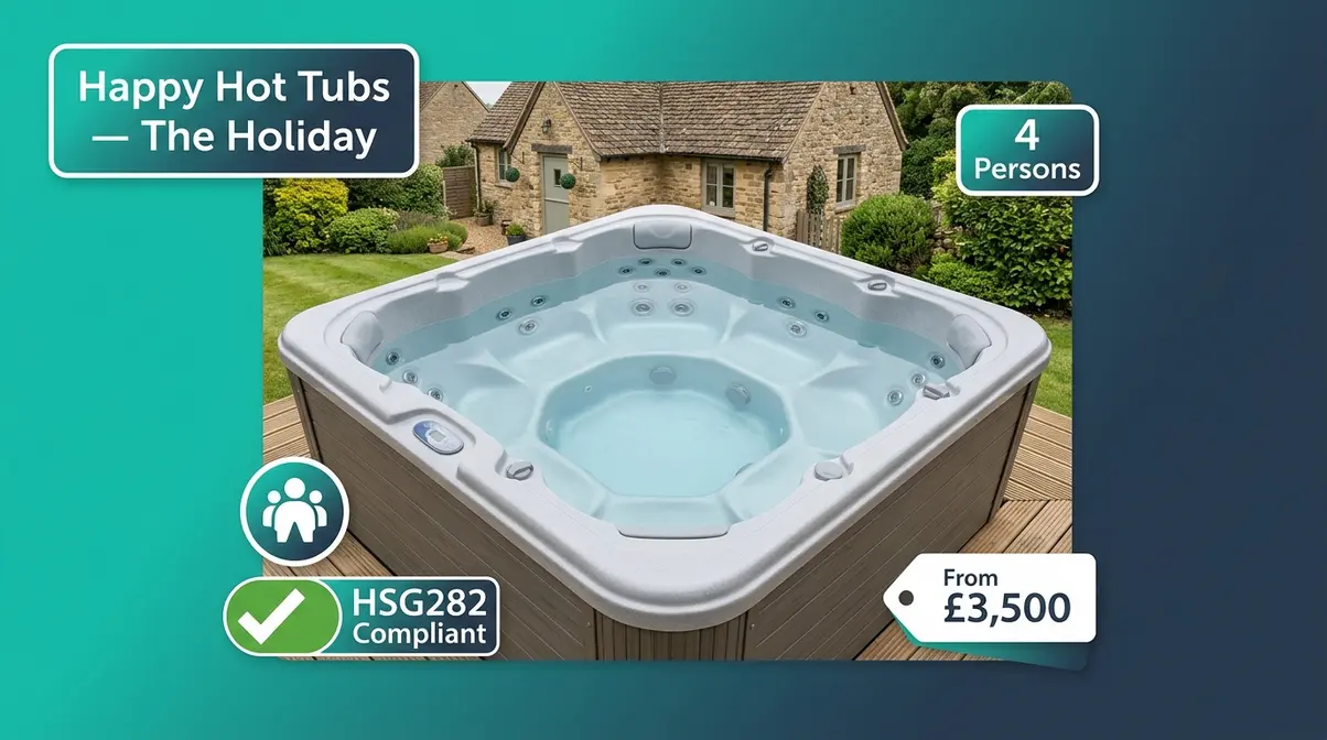Best Hot Tub for Holiday Let UK: Top 5 HSG282 Picks 3 Happy Hot Tubs The Holiday four-person HSG282-compliant hot tub for budget-conscious UK holiday let owners