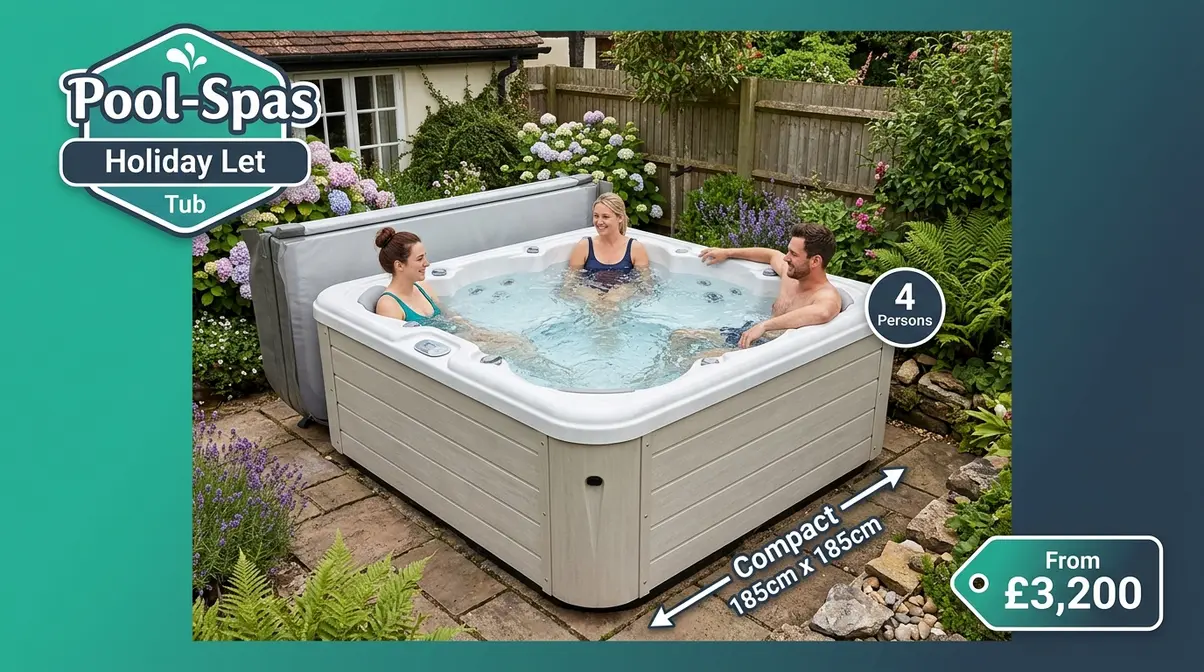 Best Hot Tub for Holiday Let UK: Top 5 HSG282 Picks 6 Pool-Spas Holiday Let Hot Tub compact four-person model with 185cm footprint for small UK holiday let gardens