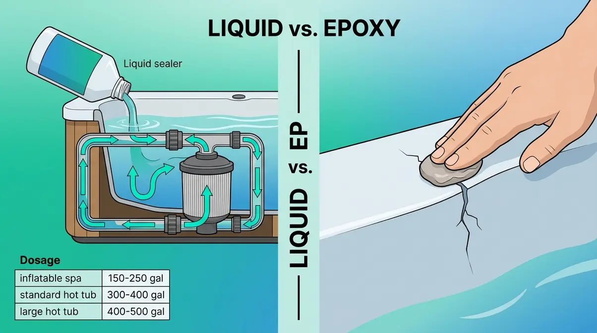 Best Hot Tub Leak Sealer 2026: 9 Tested & Compared 19 Hot tub leak sealer buying guide comparing liquid sealer circulation versus epoxy putty application methods