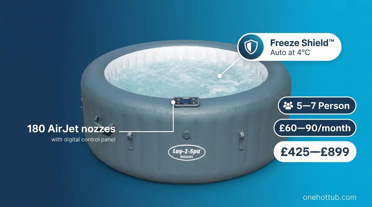 Best Hot Tubs for Winter UK 2026: Top 7 Compared 8 Lay-Z-Spa Helsinki inflatable hot tub with Freeze Shield automatic freeze protection system