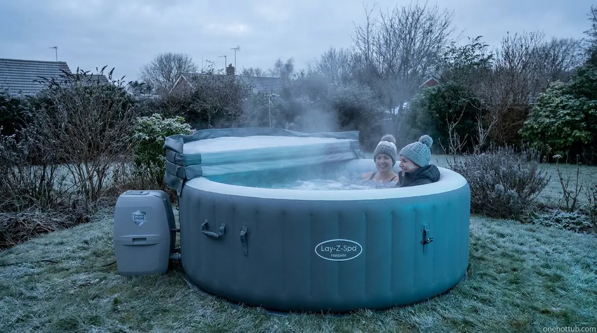 Best Hot Tubs for Winter UK 2026: Top 7 Compared 10 Lay-Z-Spa Helsinki inflatable hot tub in use in a cold UK winter garden