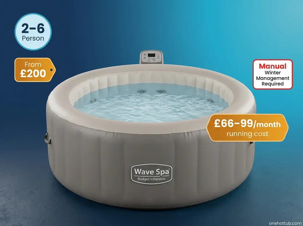 Best Hot Tubs for Winter UK 2026: Top 7 Compared 11 Wave Spa budget inflatable hot tub suitable for mild UK climates with manual winter management