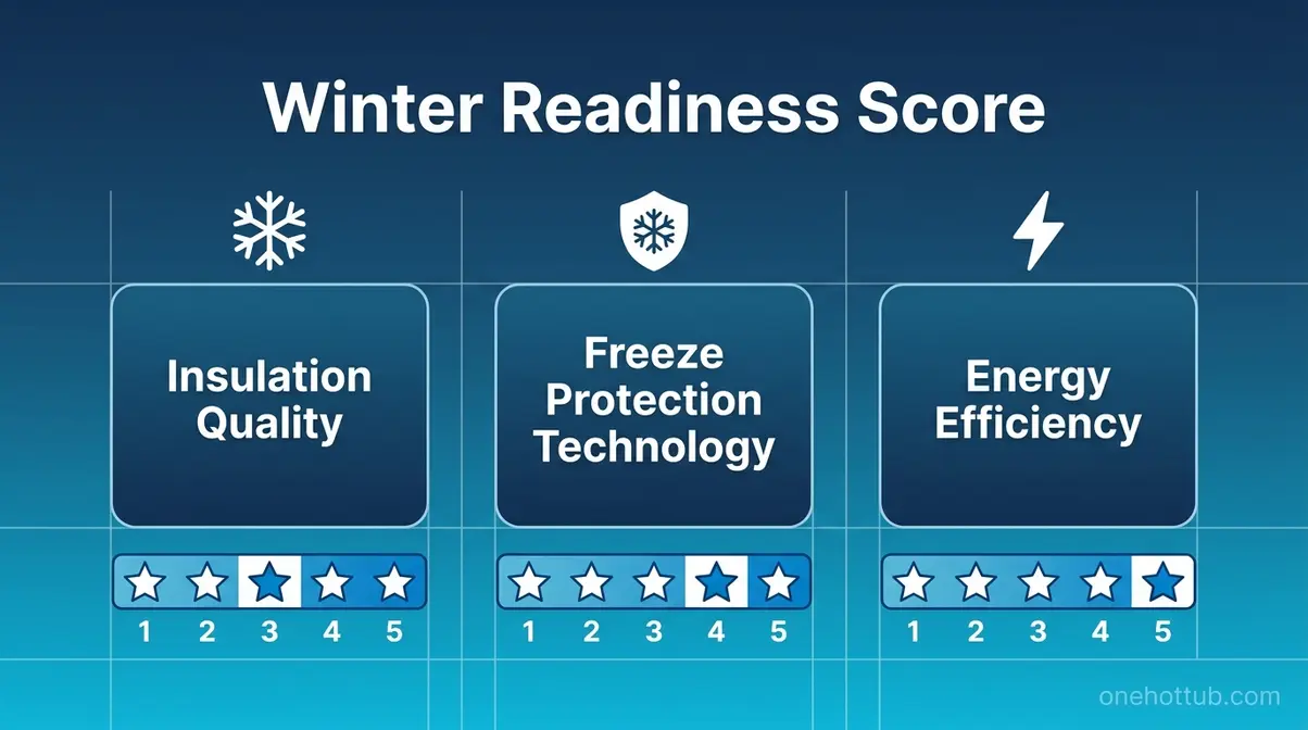 Best Hot Tubs for Winter UK 2026: Top 7 Compared 2 Winter Readiness Score framework diagram showing three evaluation pillars for UK hot tubs