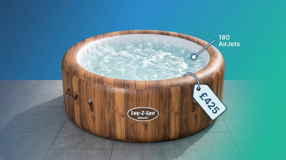 Lay-Z-Spa Helsinki AirJet inflatable hot tub with wood-effect exterior