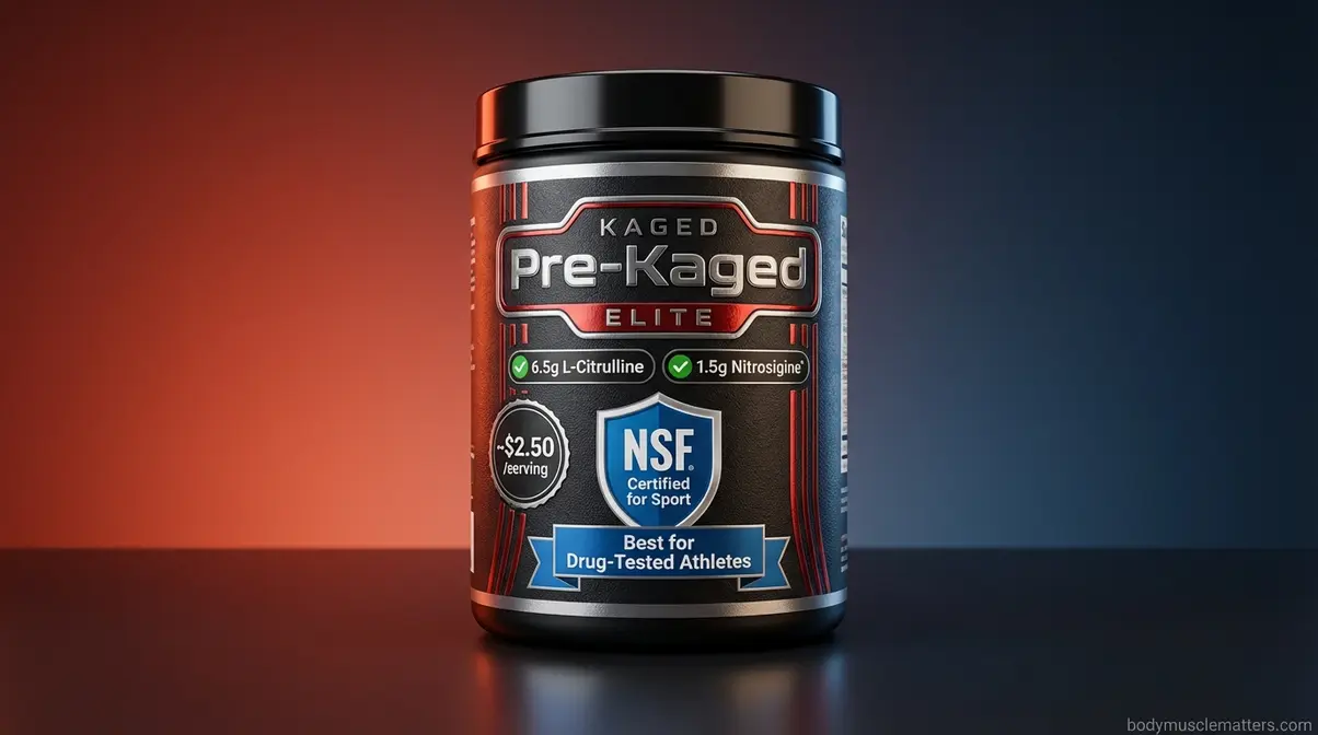Kaged Pre-Kaged Elite premium pre-workout with 6.5g L-Citrulline, Nitrosigine, and NSF Certified for Sport verification