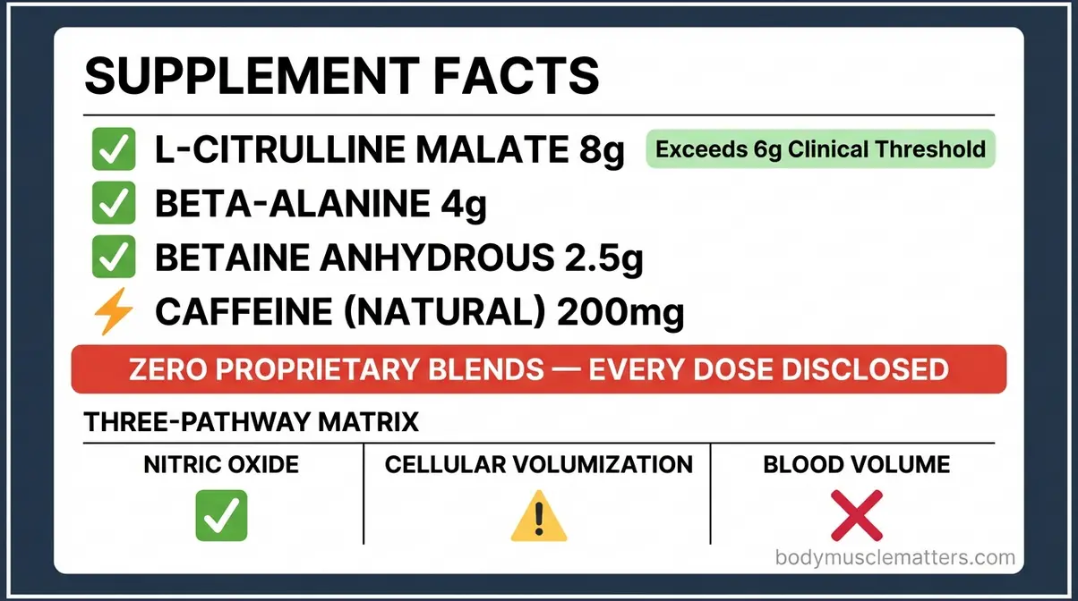 Transparent Labs BULK ingredient label infographic showing 8g L-Citrulline clinical dose per serving