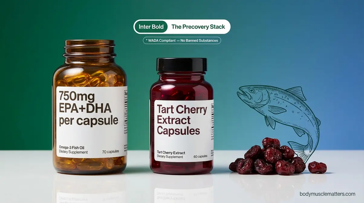 Natural bodybuilding recovery supplements omega-3 fish oil and tart cherry extract for DOMS reduction