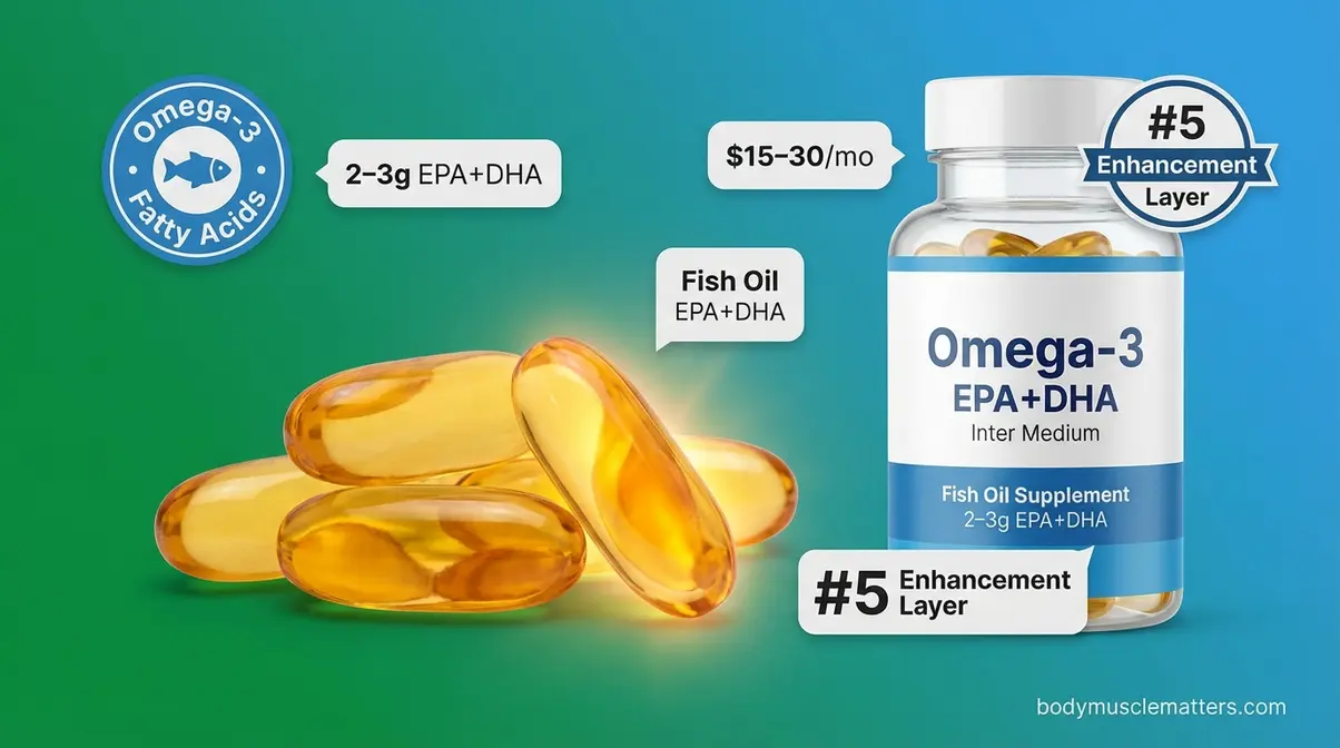 Omega-3 fish oil softgel capsules with EPA and DHA for reducing post-exercise muscle inflammation and creatine kinase levels