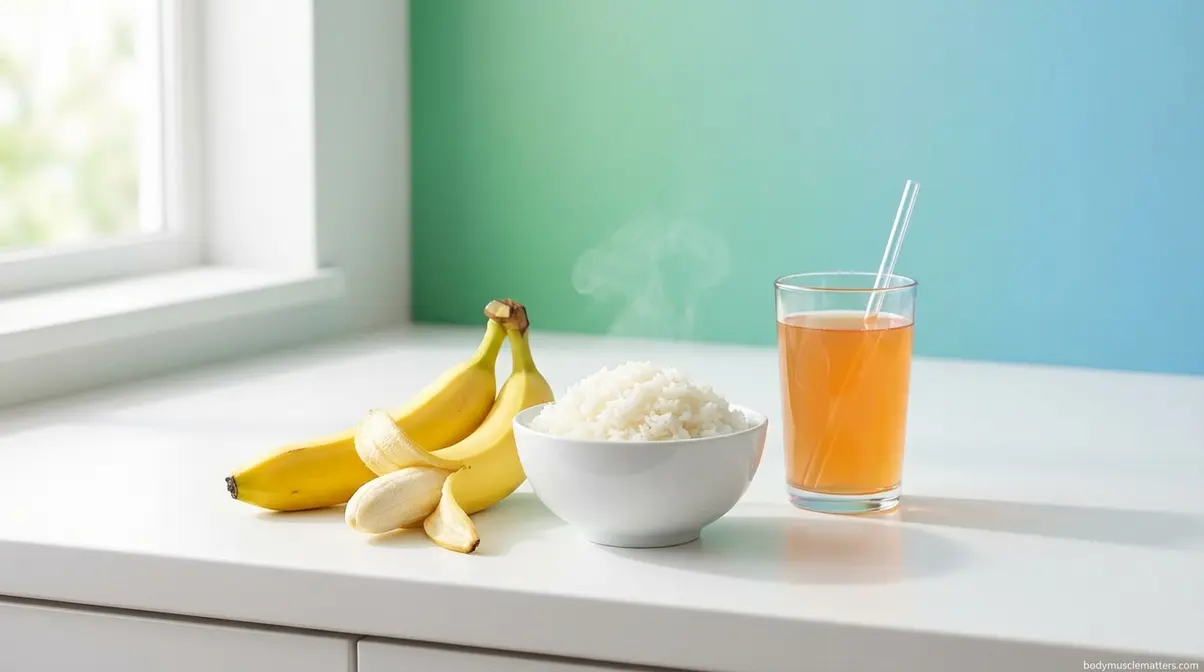 High-glycemic carbohydrate sources post-workout — bananas, white rice, and sports drink for glycogen replenishment