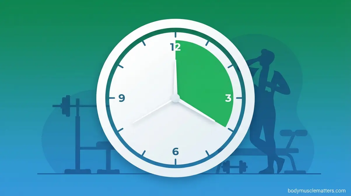 Clock illustration showing the 2 to 4 hour post-workout nutrient timing window for muscle gain