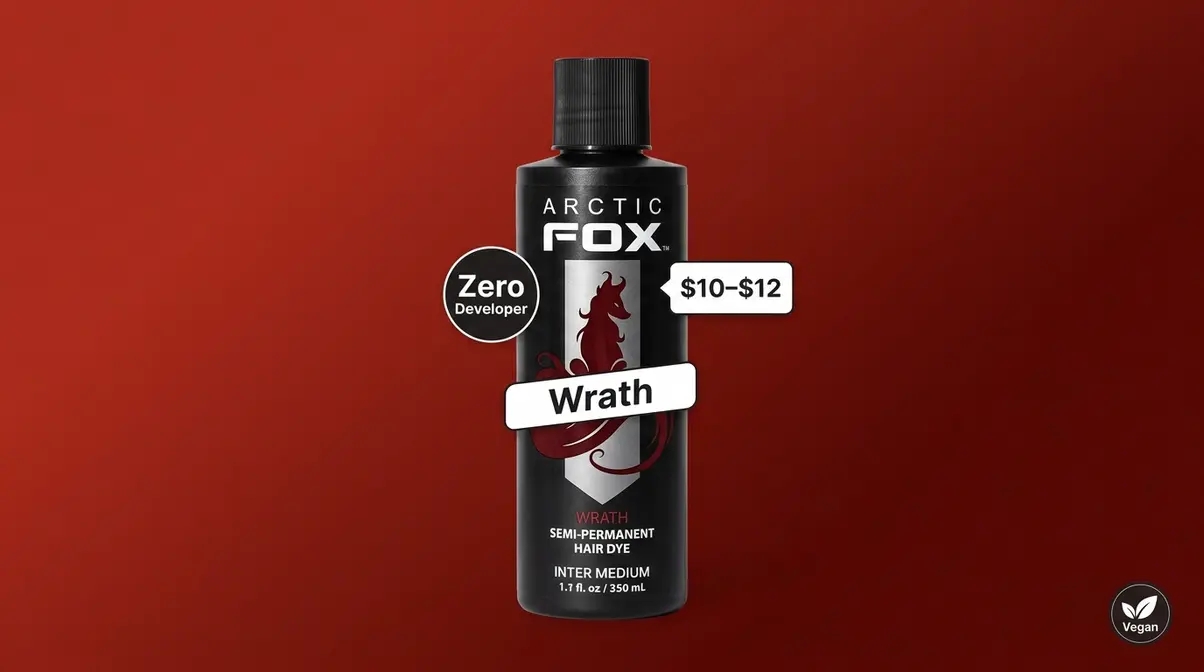 Arctic Fox Wrath semi-permanent red hair dye bottle with zero developer formula