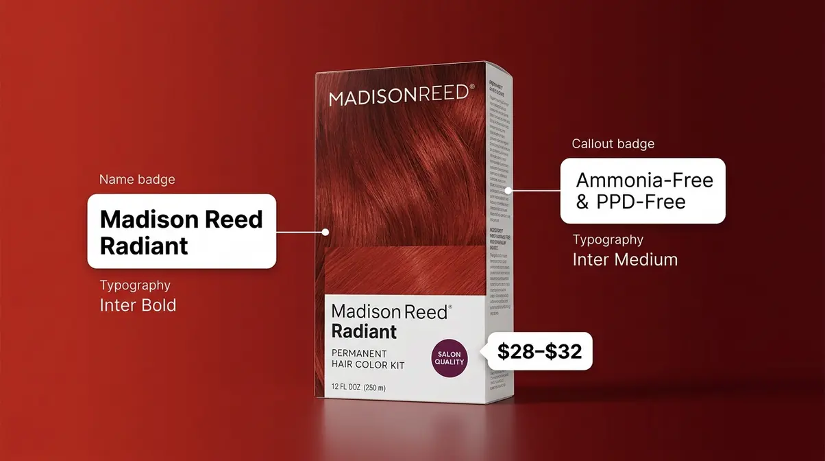 Madison Reed Radiant permanent hair color box showing ammonia-free and PPD-free salon-quality formula