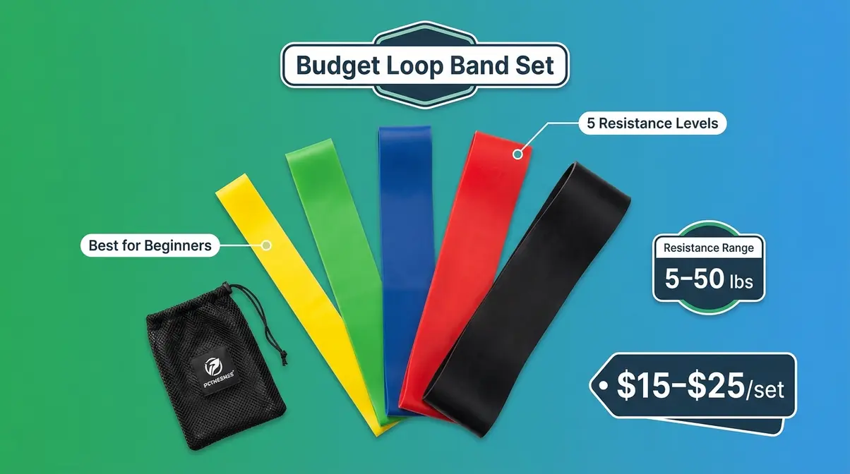Budget five-band loop resistance band set fanned out from light to heavy resistance levels