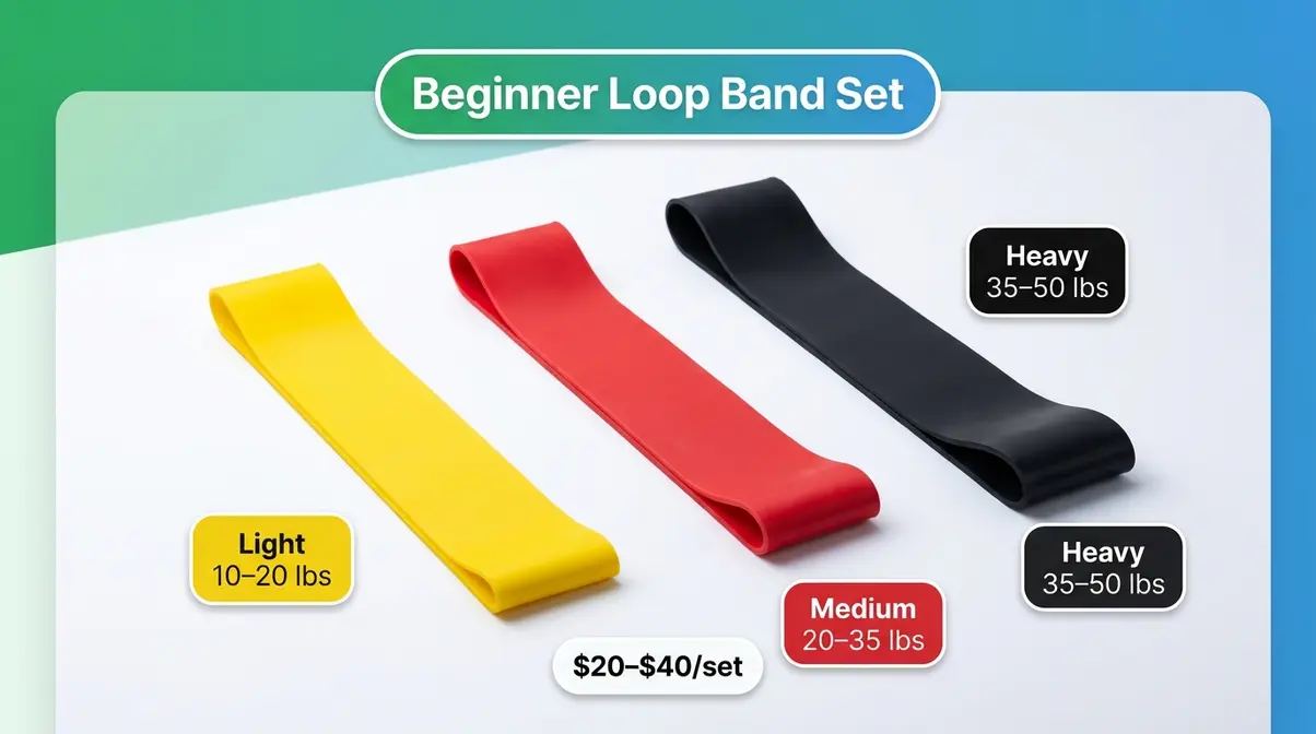 Beginner light to medium loop resistance band set in three resistance levels